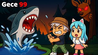 KÖPEKBALIĞI YAKALADIM 😱🎣 Ormanda 99 Gece Hayatta Kaldık! 😰 ROBLOX 99 NIGHTS IN F