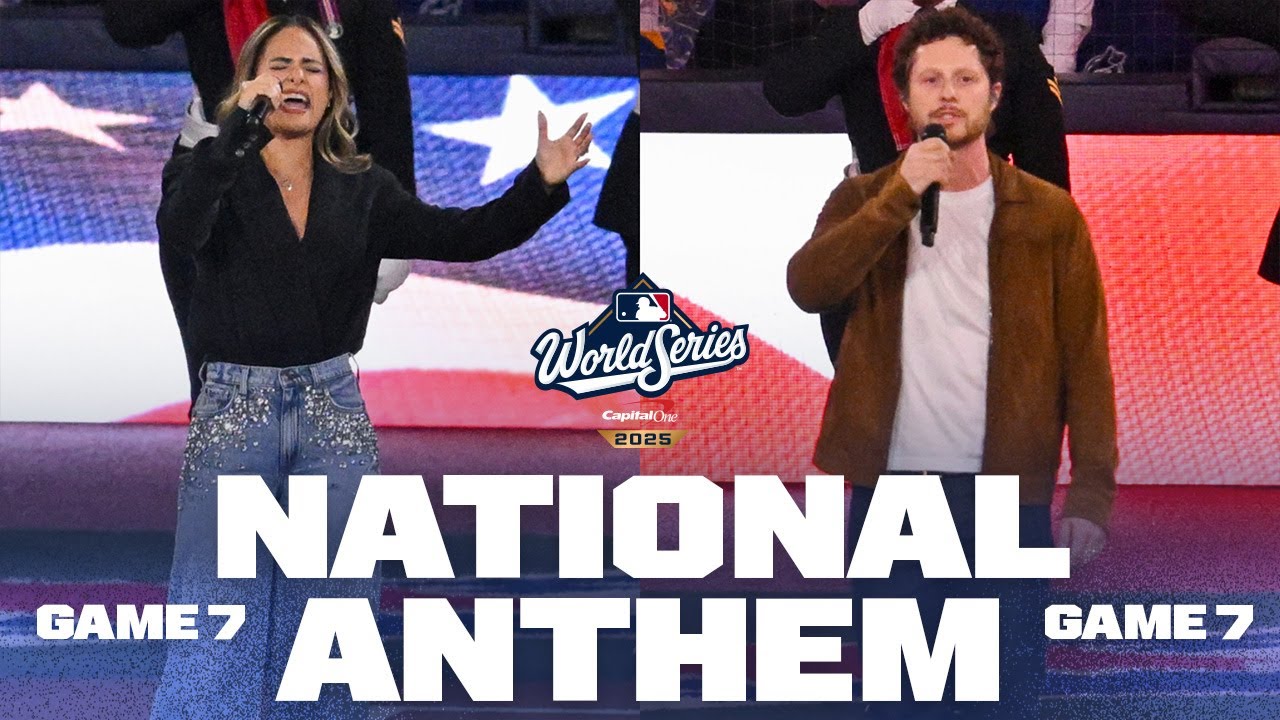 Artist Pia Toscano and actor Noah Reid sing the National Anthems before World Series Game 7! 🎤