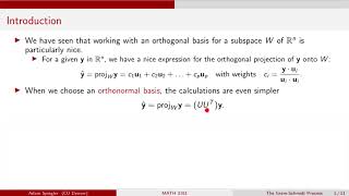 MATH 3191: Introduction to Gram-Schmidt Process