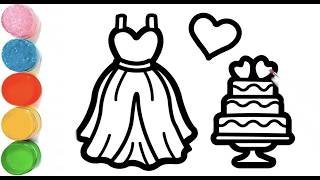 Cute Dress & Birthday Cake Drawing for Kids 🎂 Easy Coloring Pages Step by Step Art Tutorial 🎨