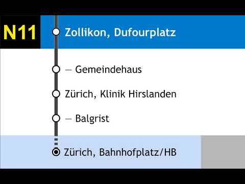 VBZ Ansagen • N11 • Zürich, Bahnhofplatz/HB – Zollikon, Bahnhof via Bahnhof Stadelhofen – Balgrist