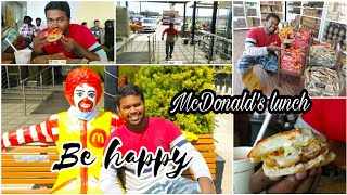 Mc Donald s lunch Burger French fries strawberry milk shake|near Shoolagiri national highway|hosurKT