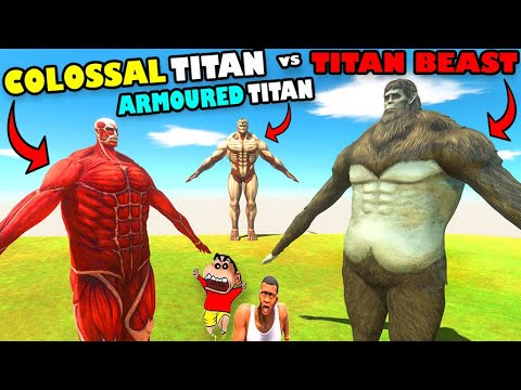 COLOSSAL TITAN and ARMOURED TITAN vs TITAN BEAST SHINCHAN and CHOP in ANIMAL REVOLT BATTLE SIMULATOR