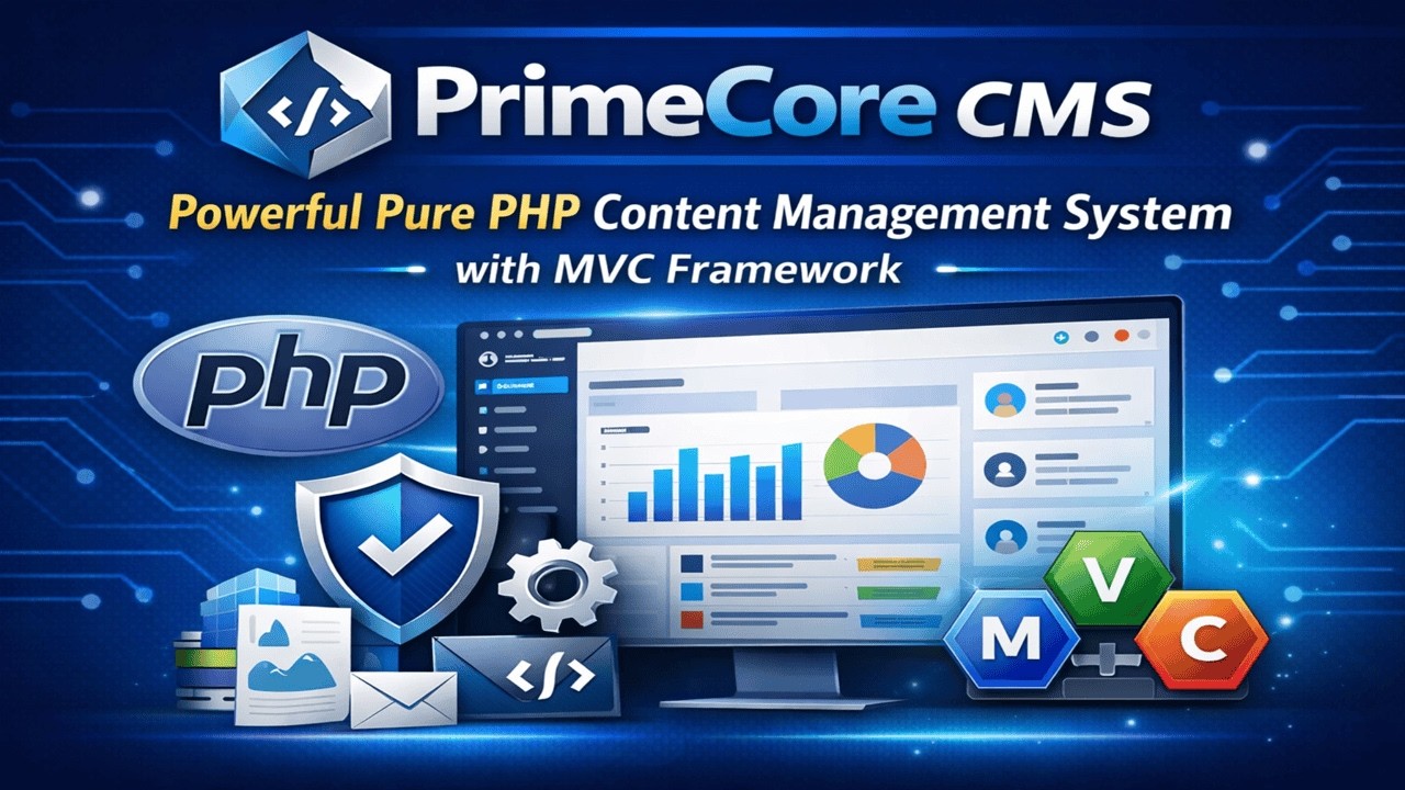 PrimeCore CMS - Pure PHP based CMS Software Source Code