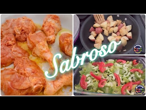 Sabrosa Receta de Pollo con Papas y Ensalada😋Para Lunch o Cena!!