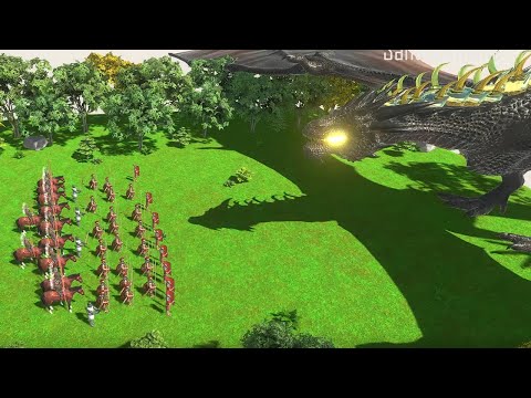 LARGE FIRE-BREATHING DRAGON 🦖 VS SPARTANS WITH CAVALRY 🐴⚔️. ANIMAL REVOLT BATTLE SIMULATOR