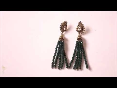 Green Crystal Beads Long Jumka Earrings at home - Party Wear Jumkas - Art with HHS Video