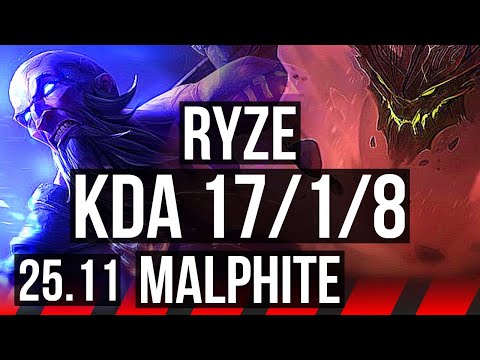 RYZE vs MALPHITE (TOP) | 17/1/8, Legendary, 48k DMG, 600+ games | EUW Master | 25.11
