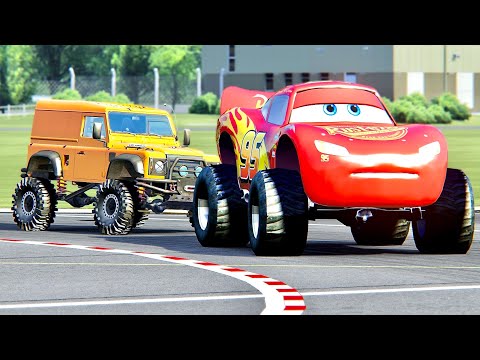 Lightning McQueen Monster Truck vs Land Rover Defender Monster at Top Gear