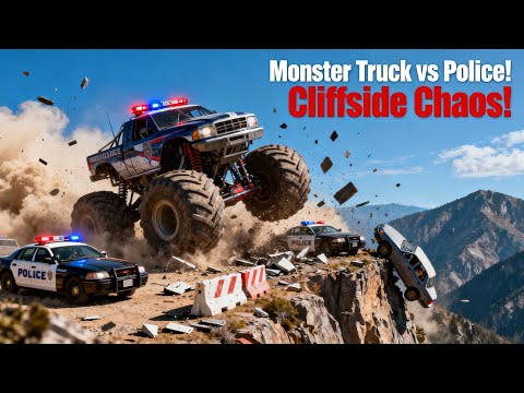 Police Cars Fail: Monster Truck Cliffside Showdown