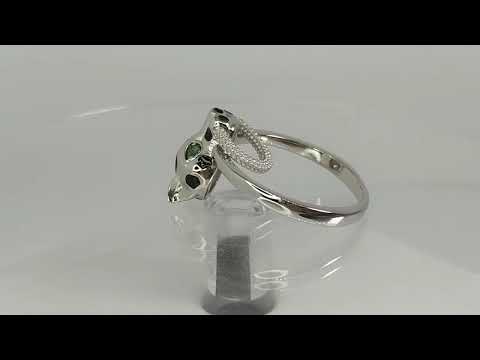 Серебряное кольцо Леопард с зелеными фианитами класса ААА и ювелирной эмалью Размер 18.0 - фото 2 - id-p2869254080