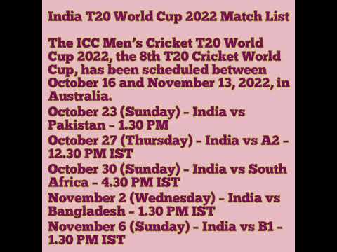 INDIA T20 WORLD CUP 2022 MATCH LIST#cricketnews #youtubeshorts #icccricket#shortsviral #shorts