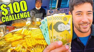 KOREAN STREET FOOD $100 Challenge in Seoul 🇰🇷 CRAZY Night Market + HANWOO BEEF BBQ!