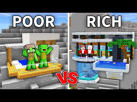 Mikey Family POOR vs JJ Family RICH Modern Mountain House in Minecraft (Maizen)