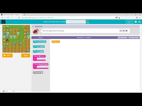 L18-1 |Code.org | Express-2021 | Lesson 18: Until Loops in Maze | level 1