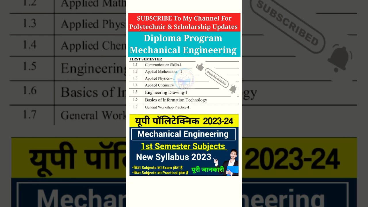 UP Polytechnic Mechanical Engineering 1st semester syllabus 📚📚 #shorts #shortsfeed #shortvideo
