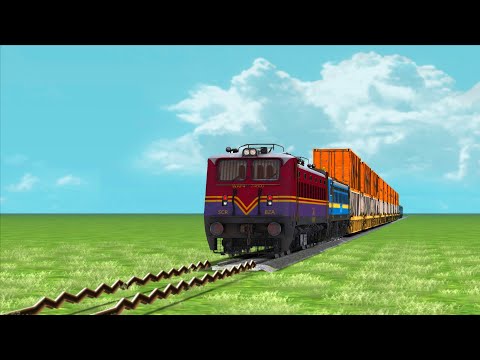 CRAZY 4 FAST TRAINS SHAKE AND CRASH PASSING THE UNDULATING RAILROAD TRACK-BUMPY BRANCH TRACK