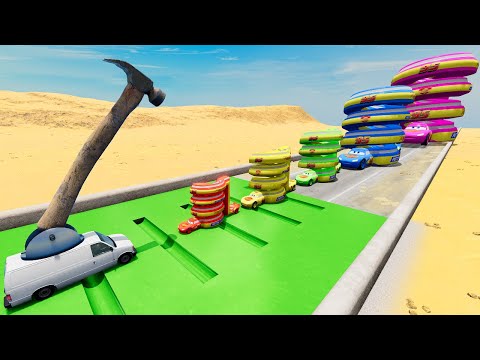 Big & Small Spiral Mcqueen vs Giant Hammer Van with Portal Trap - BeamNG.Drive #59