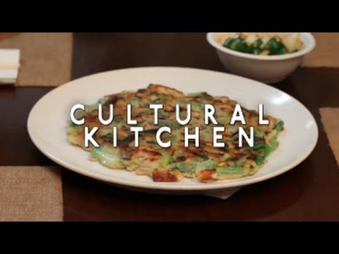 Maangchi making Korean green onion pancake pajeon step by step in her kitchen