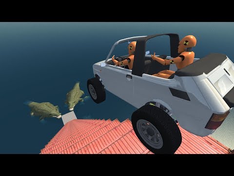 Stair Jumps Down Crashes into Giant Monsters (Crocodile) - Beamng drive