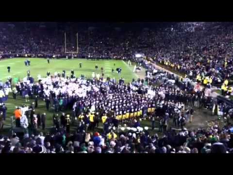 Notre Dame football team sings Notre Dame our Mother (Alma