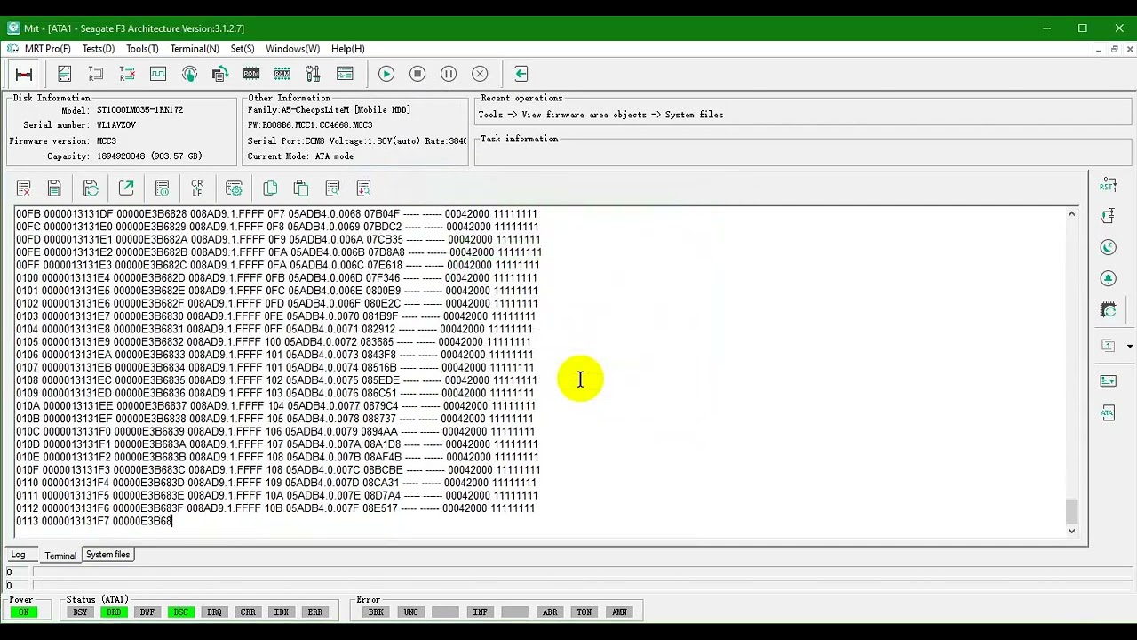 Key configurations for disk imaging a Seagate HDD via MRT