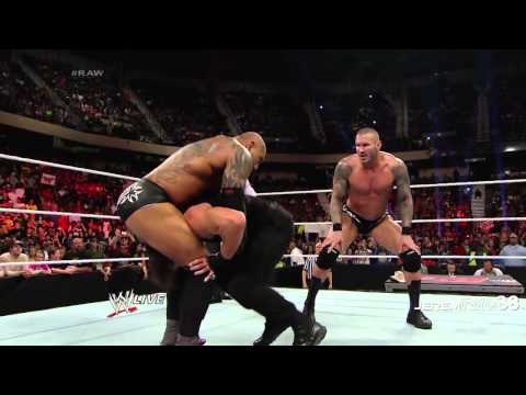 Randy Orton & Batista Combo "Batista Bomb" & RKO on Dean Ambrose - Raw - April 14, 2014