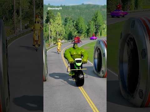 Funny Cars Crossing Giant Venom Foot Bollard Gate with Spider Man Head Bollard in BeamNG.drive