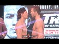 TEOFIMO LOPEZ AND EDIS TATLI HAVE INTENSE STARE DOWN AT THEIR WEIGH IN FACEOFF