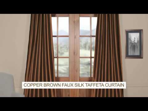 Copper Brown Faux Silk Taffeta Plain Curtain