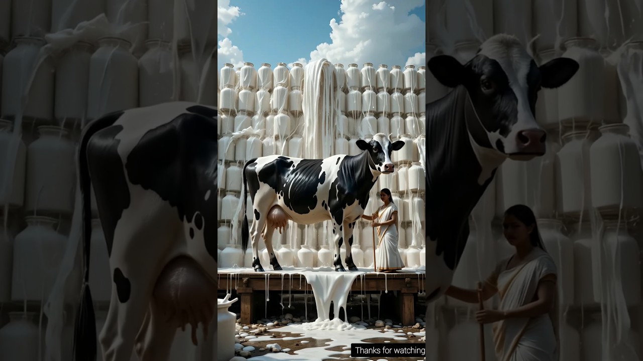 The grandmother's cow gave millions of liters of milk one day #ai #cow #milk