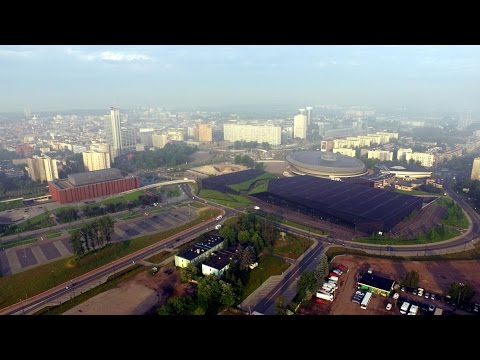 DJI Drone: Sunrise above city Katowice, 