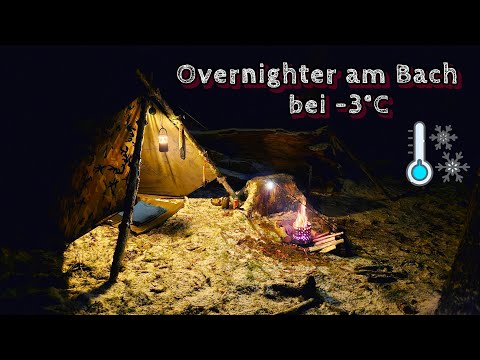 ÜBERNACHTUNG AN EINEM BACH BEI -3 °C Winterbiwak im Schnee | Bushcraft Overnight