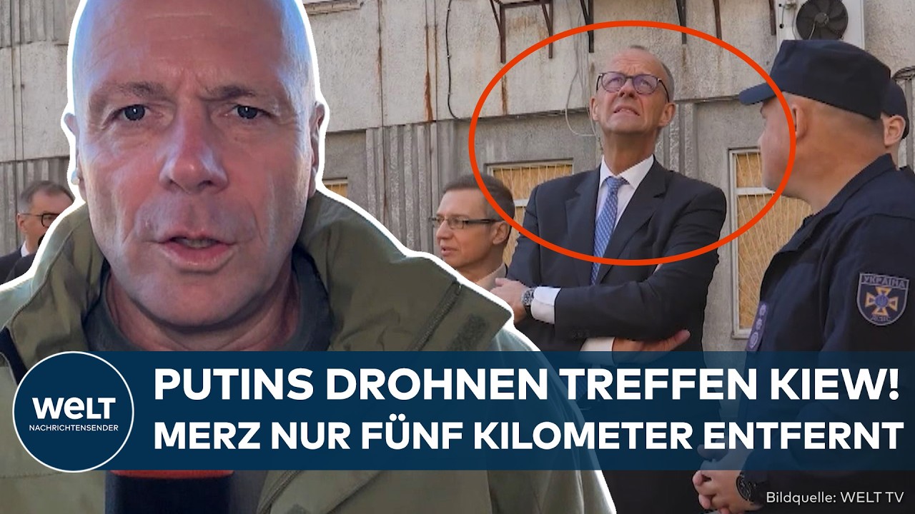 PUTINS KRIEG: Russische Drohnen krachen auf Kiew ein! Kanzler Merz nur fünf Kilometer entfernt