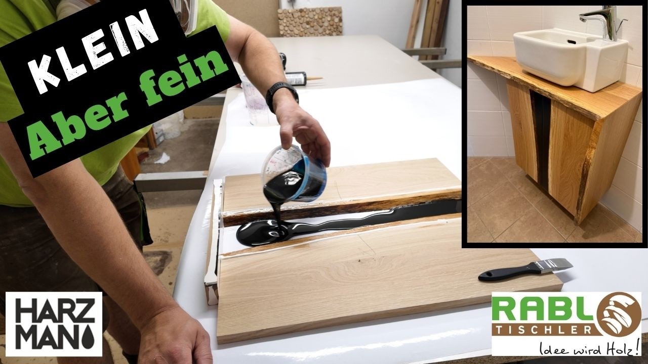 Vorschaubild YouTube Video Ich baue einen Waschtischunterschrank mit Baumkante und Epoxidharz mit Holzwurm
