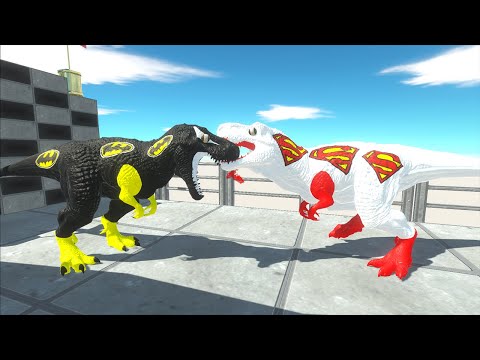 WHITE SUPERMAN T-REX VS BATMAN T-REX OCEAN DEATH RUN - Animal Revolt Battle Simulator