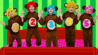 Five Little Monkeys Jumping on the Bed | Nursery Rhymes &amp; Kids Songs - Nick and Poli