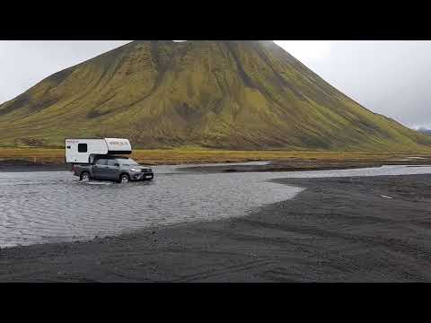 Crossing a River in Iceland with a Toyota Hilux Camper