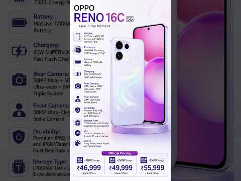 Thumbnail for OPPO Reno 16 C 5G 🔥 Price, Camera,Display, battery Features & Full Specs | OPPO Reno 16C 5G mobile
