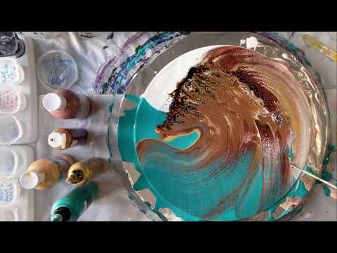 #50 STUNNING TURQUOISE, BRONZE, COPPER AND GOLD SWIPE: Fluid Art; Acrylic Pouring