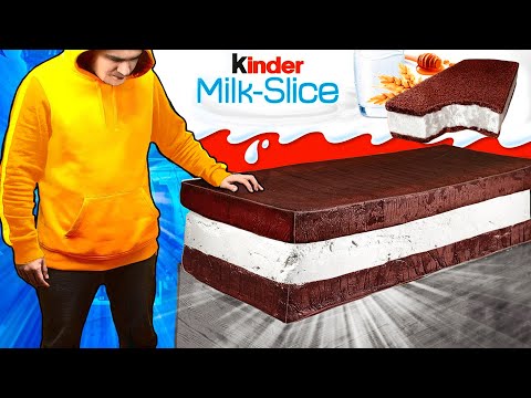 Giant Kinder Milk Slice | How To Make The World’s Largest DIY Kinder by VANZAI COOKING