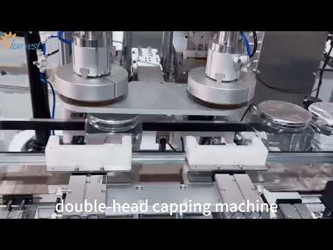 Double production capacity!Double head screw cap machine upgrade:automatic can,synchronous tighten!
