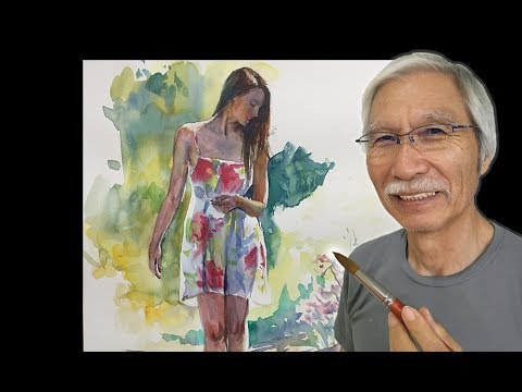[ Eng sub ] Watercolor Tutorial | How to paint Standing Figure Woman 水彩画の基本〜女性の立ち姿を描くコツ 6分講座
