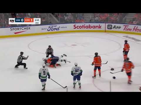 Tyler Myers Puts Huge Hit On Duncan Keith, Keith Goes To The Locker Room Bleeding