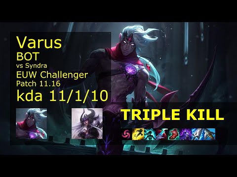 Varus ADC vs Syndra - EUW Challenger 11/1/10 Patch 11.16 Gameplay
