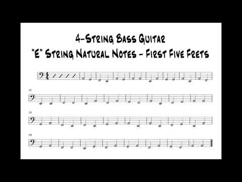 First 5 Natural Notes on the "E" String - Half Notes - Bass Guitar