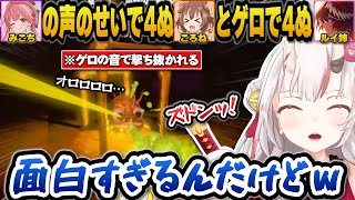 音に反応して発砲してくる敵にみこちの声のせいで撃ち抜かれるころねとゲロの音で撃ち抜かれるルイ姉に爆笑するあやめｗ【ホロライブ切り抜き/百鬼あやめ/さくらみこ/戌神ころね/鷹嶺ルイ】