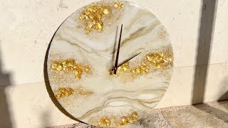 Gorgeous White and Gold Geode Resin Clock