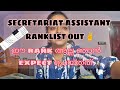 SECRETARIAT ASSISTANT RANKLIST OUT MY RANK