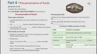 IELTS listening actual test Part 4: The preservation of fossils (answer+ transcript)